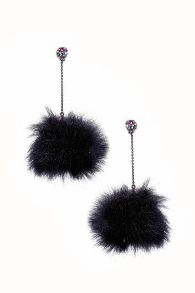 Betsey Johnson Black Pom Pom Drop Earrings