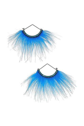 Betsey Johnson Blue Faux-Fur Fan Earrings