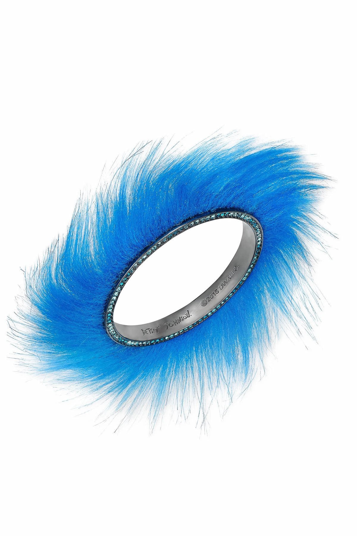 Betsey Johnson Blue Faux-Fur/Rhinestone Bangle Bracelet