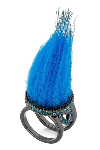Betsey Johnson Blue Faux-Fur Ring