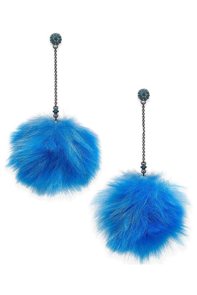 Betsey Johnson Blue Pom-Pom Drop Earrings