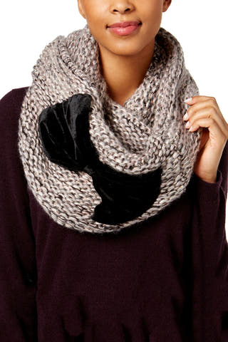 Betsey Johnson Blush/Black Velvet-Bow Knit Infinity Scarf