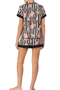Betsey Johnson Floral Stripe Satin Notch Collar Top/Shorts PJ Set thumbnail 3