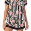 Betsey Johnson Floral Stripe Satin Notch Collar Top/Shorts PJ Set