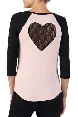 Betsey Johnson Lace Heart Pajama Top in Pink thumbnail 1