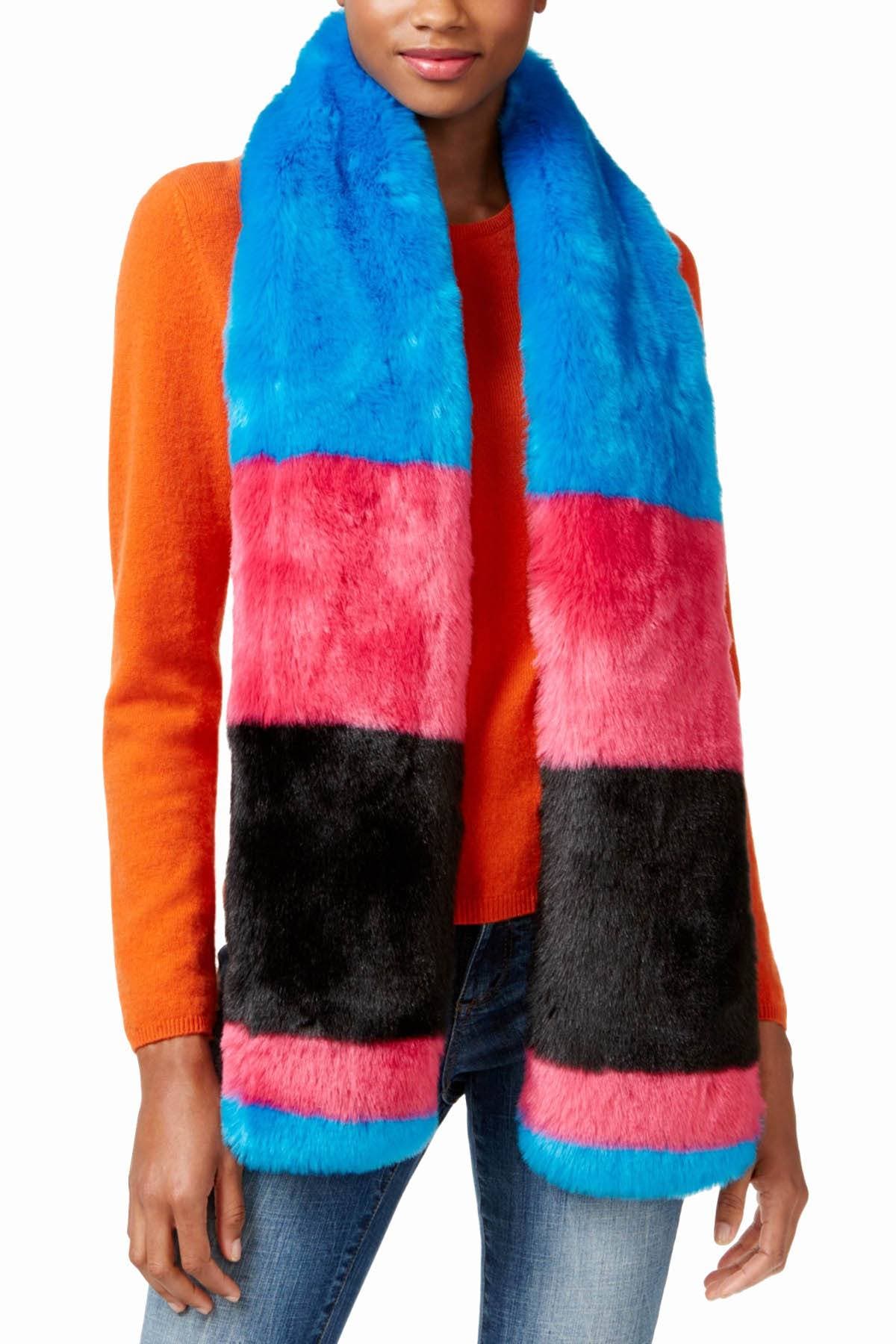 Betsey Johnson Multicolor Faux-Fur Color-Blocked Muffler/Scarf