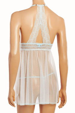 Betsey Johnson Pearl/Blue Eyelet Mesh Babydoll with G-String thumbnail 3