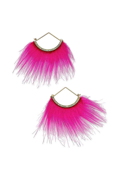 Betsey Johnson Pink Faux-Fur Fan Earrings