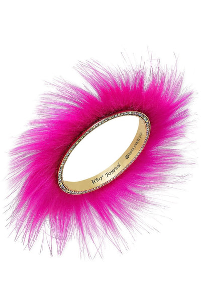Betsey Johnson Pink Faux-Fur/Rhinestone Bangle Bracelet