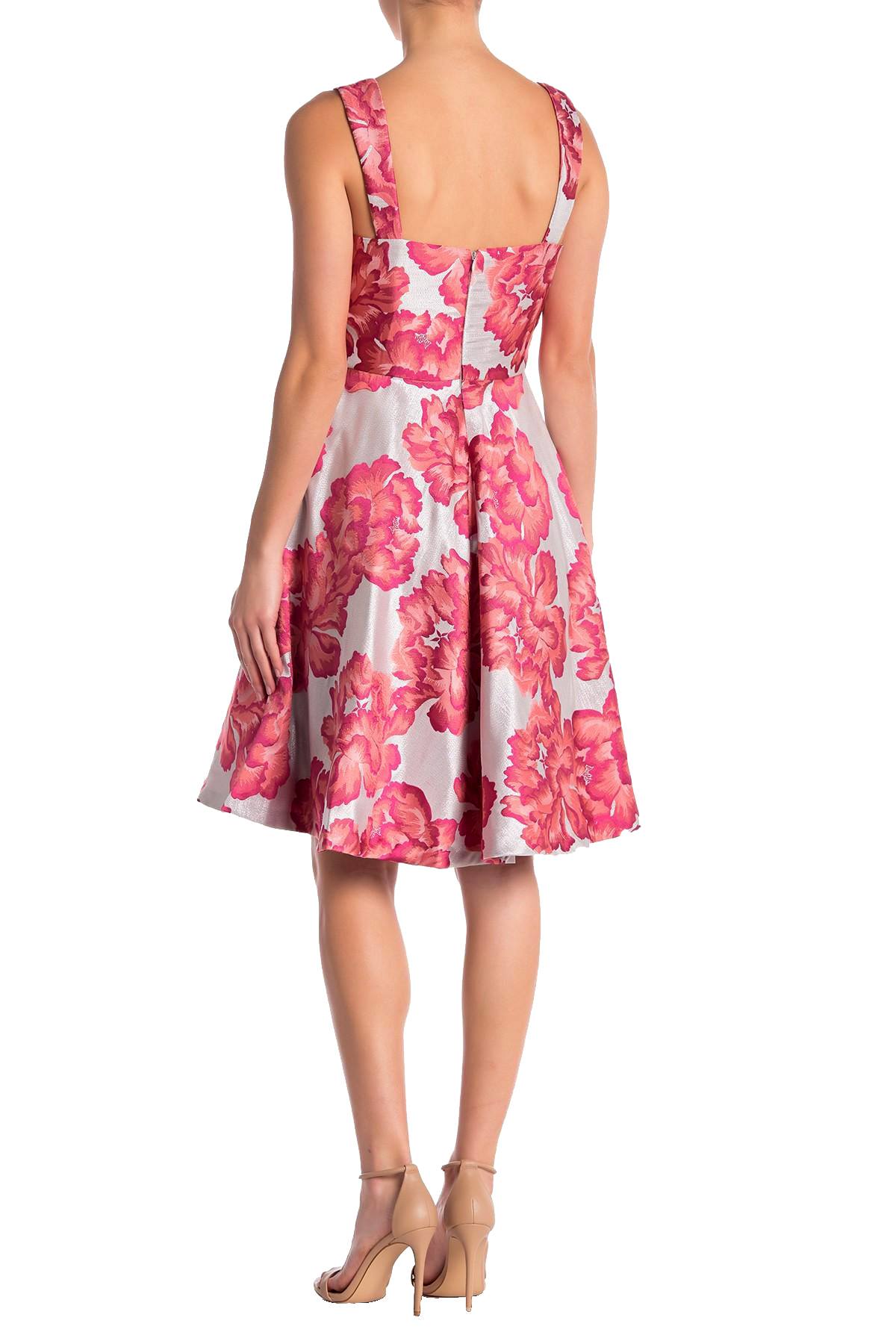 Betsey Johnson Pink/Silver-Shimmer Floral Jacquard Fit & Flare Party Dress