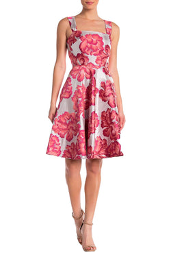 Betsey Johnson Pink/Silver-Shimmer Floral Jacquard Fit & Flare Party Dress thumbnail 1