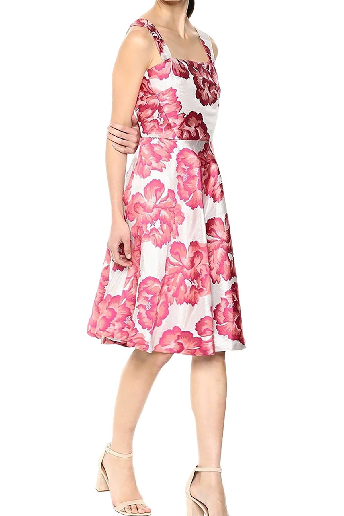Betsey Johnson Pink/Silver-Shimmer Floral Jacquard Fit & Flare Party Dress