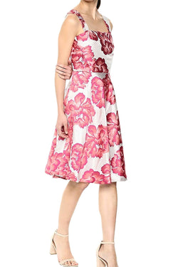 Betsey Johnson Pink/Silver-Shimmer Floral Jacquard Fit & Flare Party Dress thumbnail 3