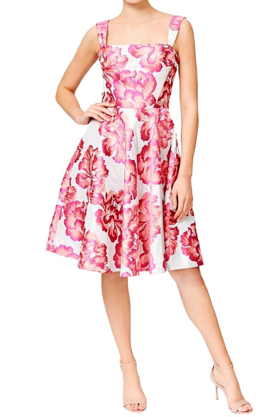 Betsey Johnson Pink/Silver-Shimmer Floral Jacquard Fit & Flare Party Dress