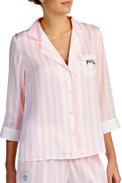 Betsey Johnson Pink Stripe Satin Mrs Contrast Trim Pajama Top thumbnail 1