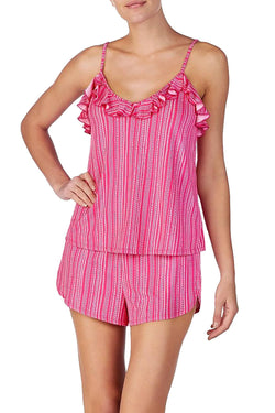 Betsey Johnson Ruffle Trimmed Printed Knit Pajama Set in Pink thumbnail 1