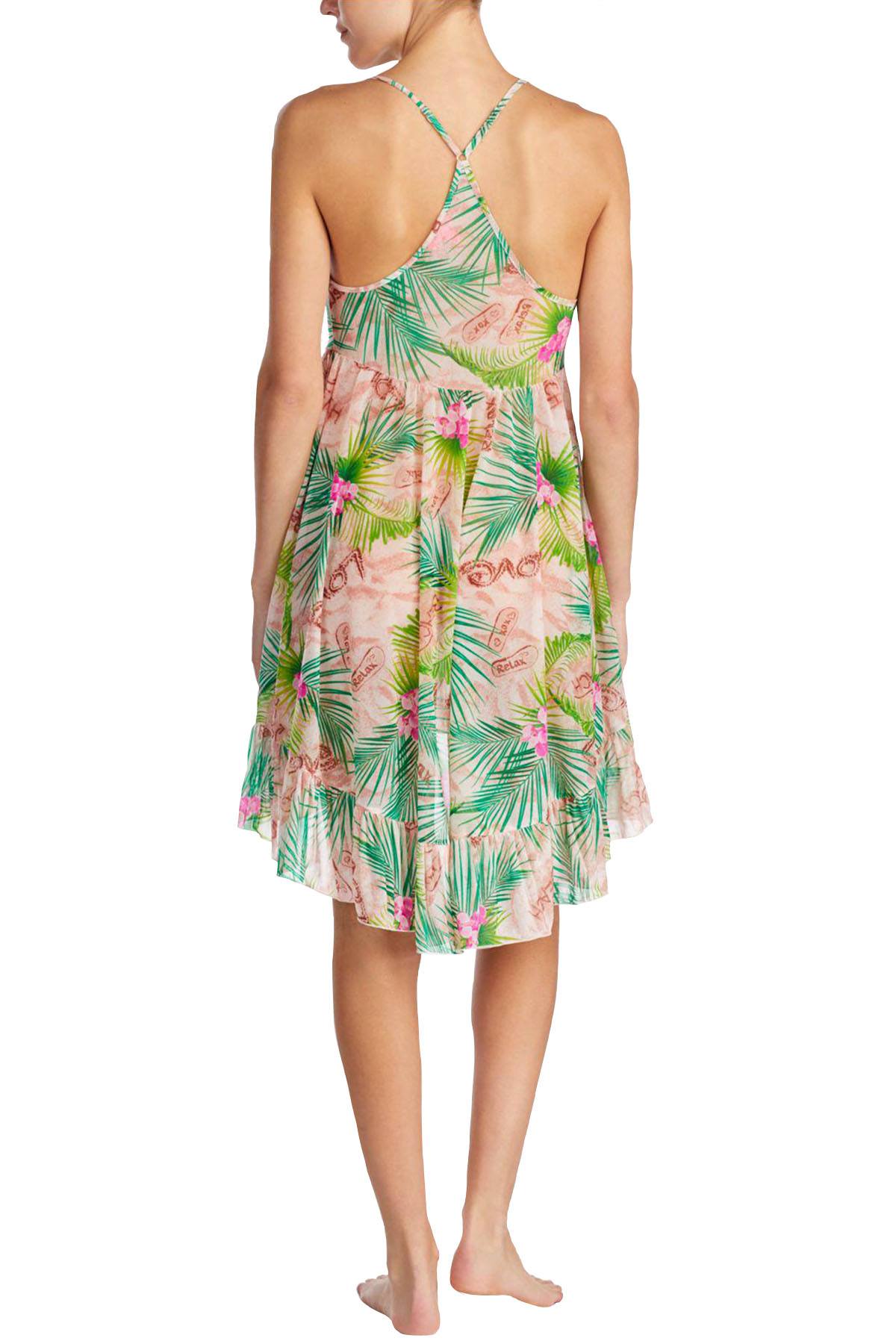 Betsey Johnson Tropical-Print Chiffon Ruffled Nightgown