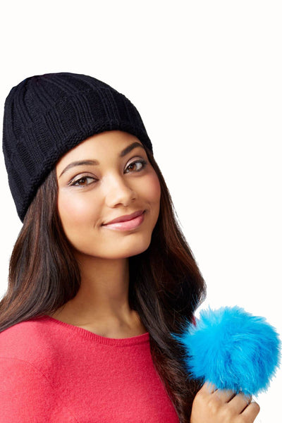 Betsey Johnson Xox Trolls Black Beanie with Detachable Blue Pom Pom