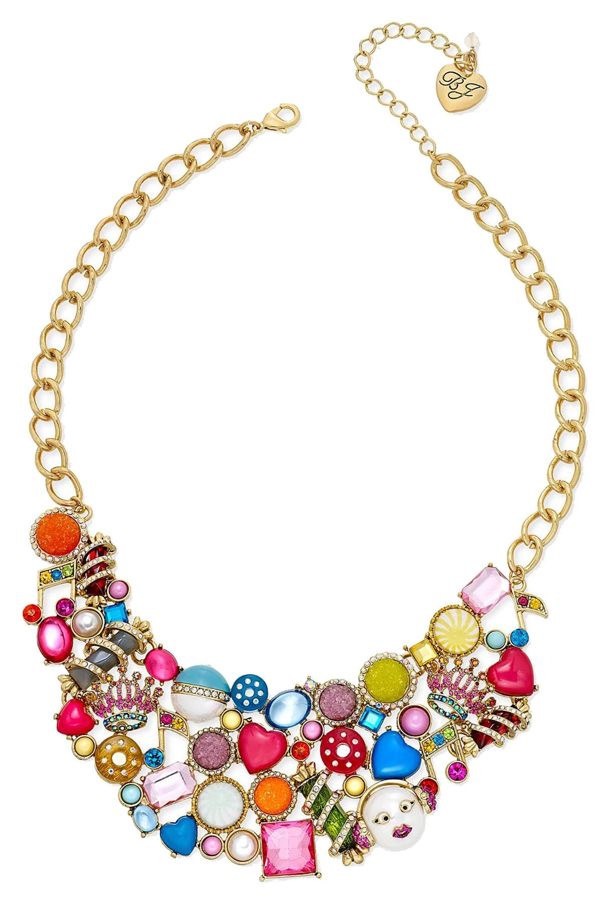 Betsey Johnson xox Trolls Bib Charm Necklace in Gold/Multicolor