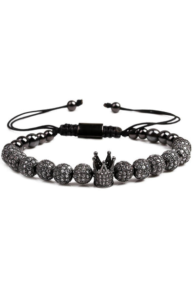 Black Copper Micro Pavé Zircon Imperial Crown Adjustable Bracelet