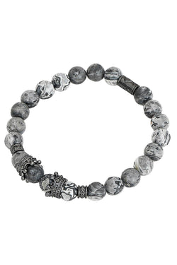 Black Imperial Crown/Picasso Jasper Marble/Pavé Black CZ Bracelet thumbnail 1