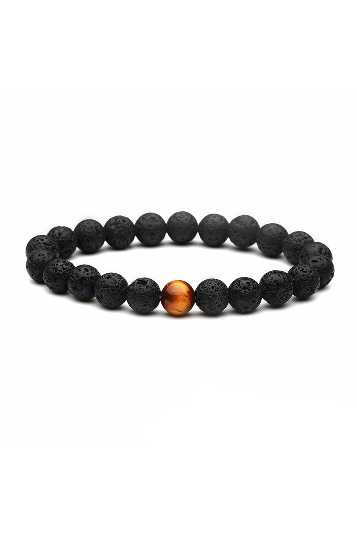 Black Lava-Stone Manipura-Chakra Beaded Healing Bracelet