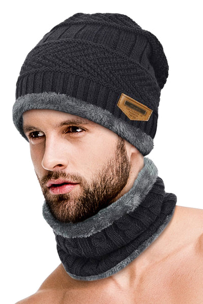 Black Ultra-Soft 2Pc Fleece-Lined Beanie/Neck Warmer