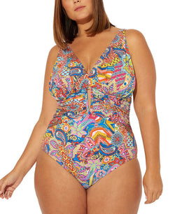Bleu By Rod Beattie Plus Groovy Baby Printed Keyhole One-piece Swimsuit Multi thumbnail 1