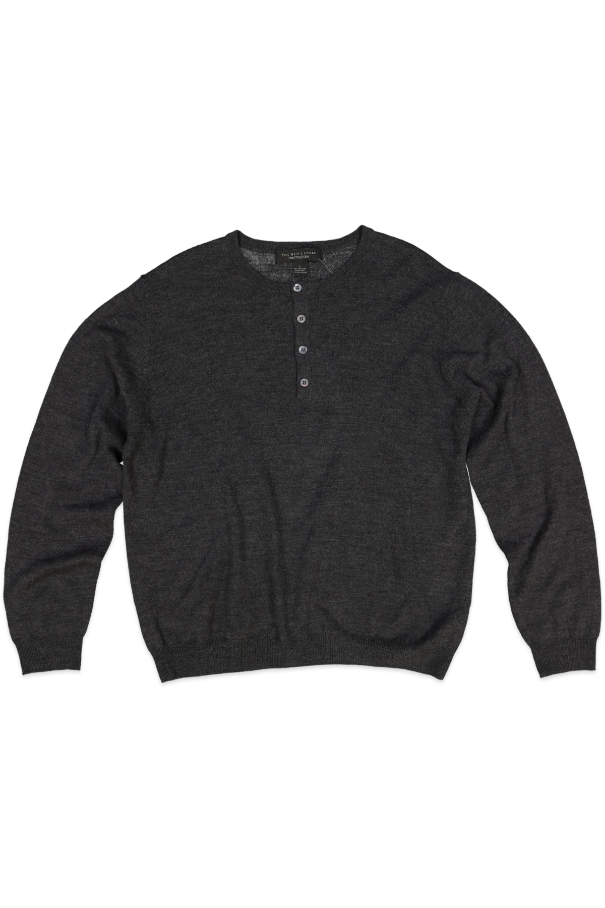 Bloomingdales Mens Henley Merino Wool Long Sleeve Sweater Gray