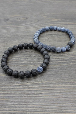 Blue Frosted Dragon's Vein Agate & Lava Stone Healing Bracelet 2-Pack thumbnail 2