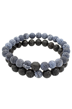 Blue Frosted Dragon's Vein Agate & Lava Stone Healing Bracelet 2-Pack thumbnail 1