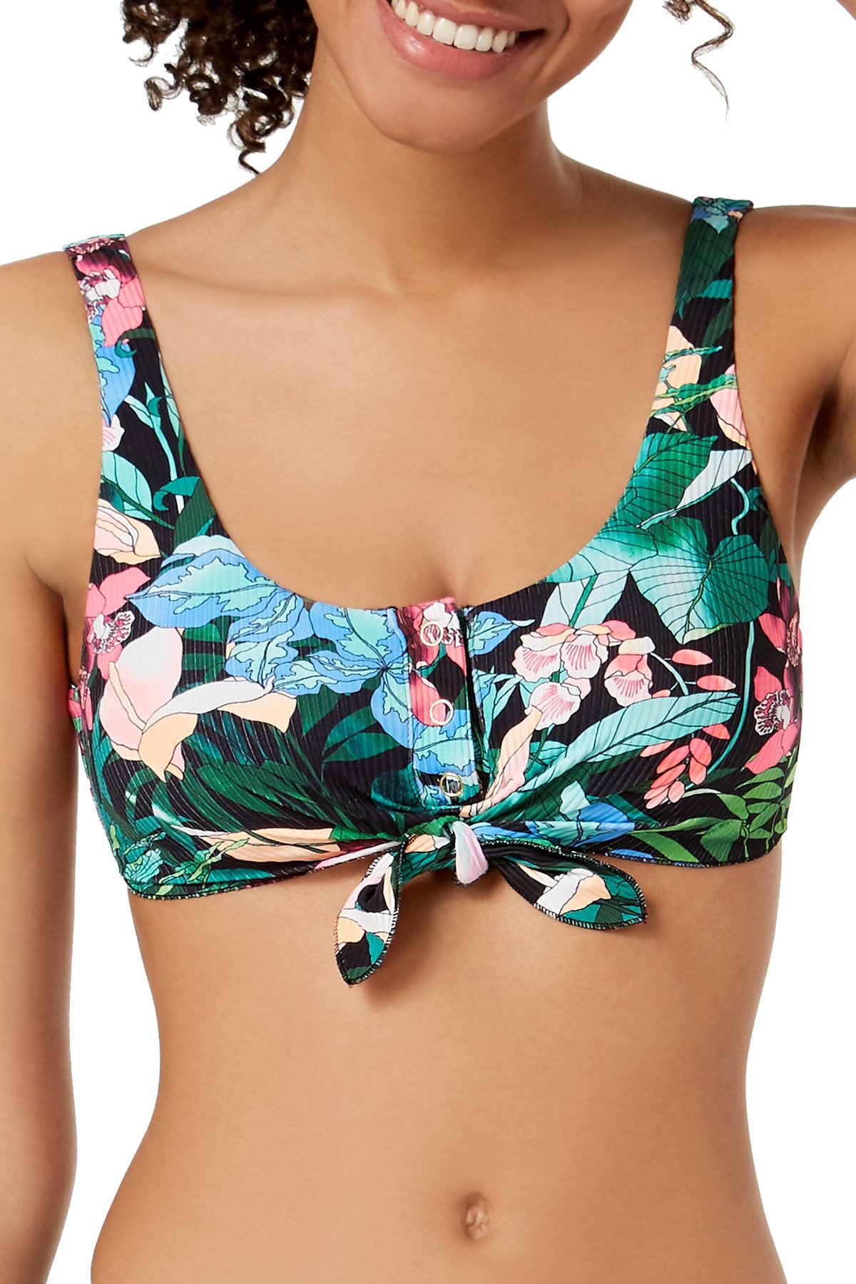 Body Glove Multicolor Printed Selva Tie Front Bikini Top