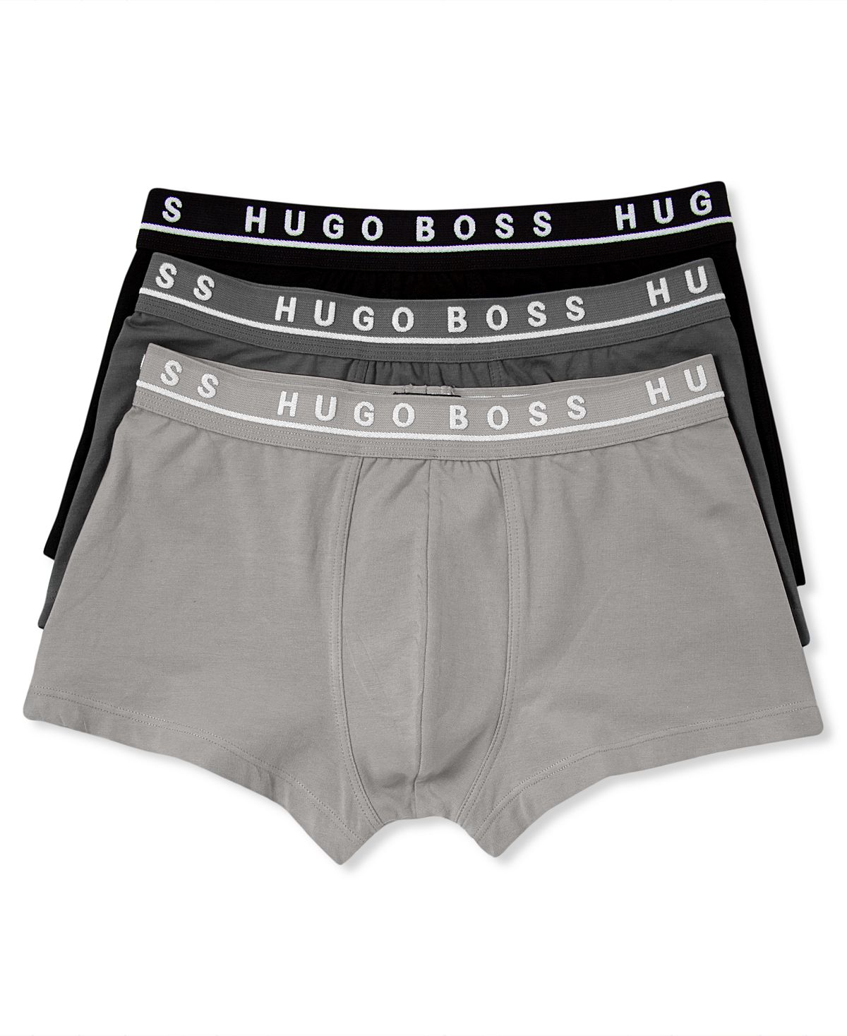 Boss Underwear Cotton Stretch 3 Pack Trunks Grey/Charcoal/Black