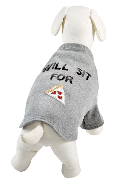 Bow & Drape Heather Grey Will Sit For Pizza Dog Sweatshirt