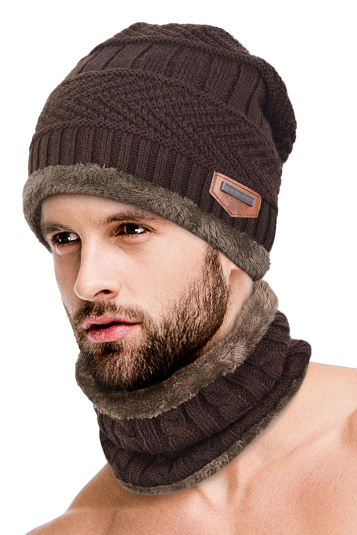 Brown Ultra-Soft 2Pc Fleece-Lined Beanie/Neck Warmer