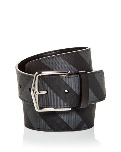 Burberry Joe London Check Embossed Leather Belt Charcoal/black