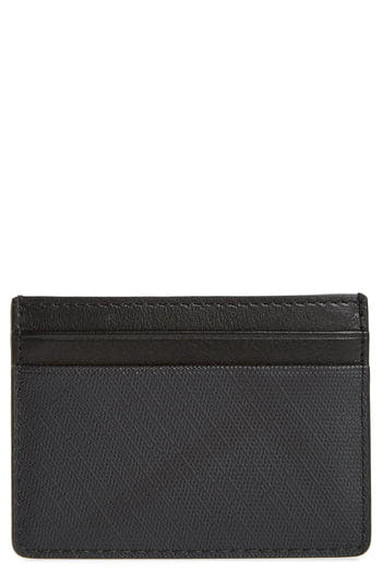 Burberry Men's Sandon London Check Card Case Dark Charcoal