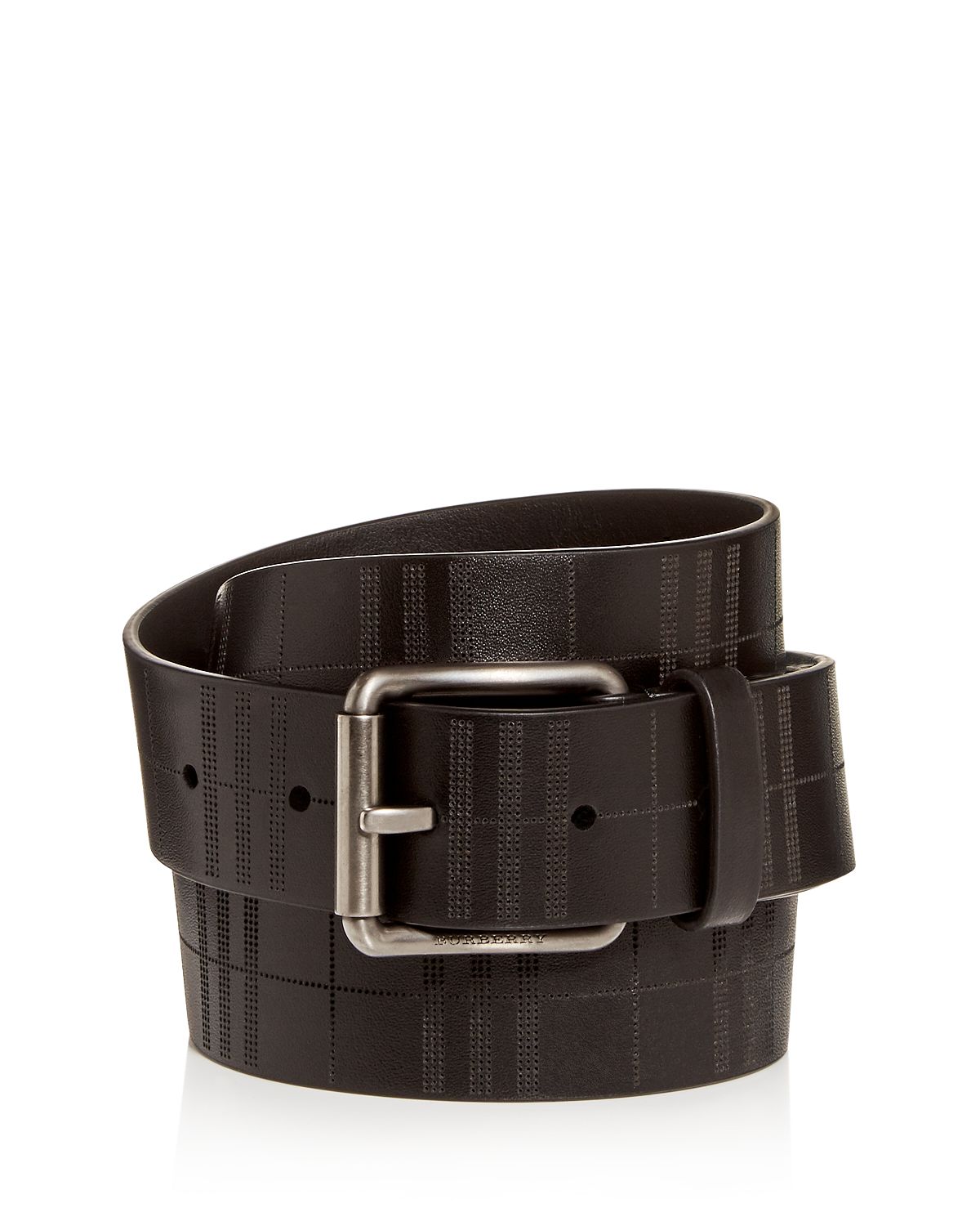 Burberry Perforated Check Leather Belt Black