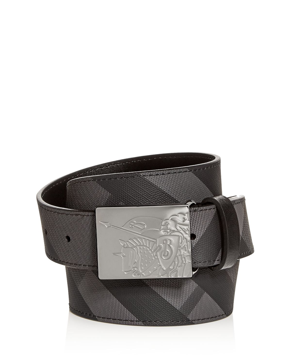 Burberry Plaque Buckle Check Leather Belt Charcoal/black