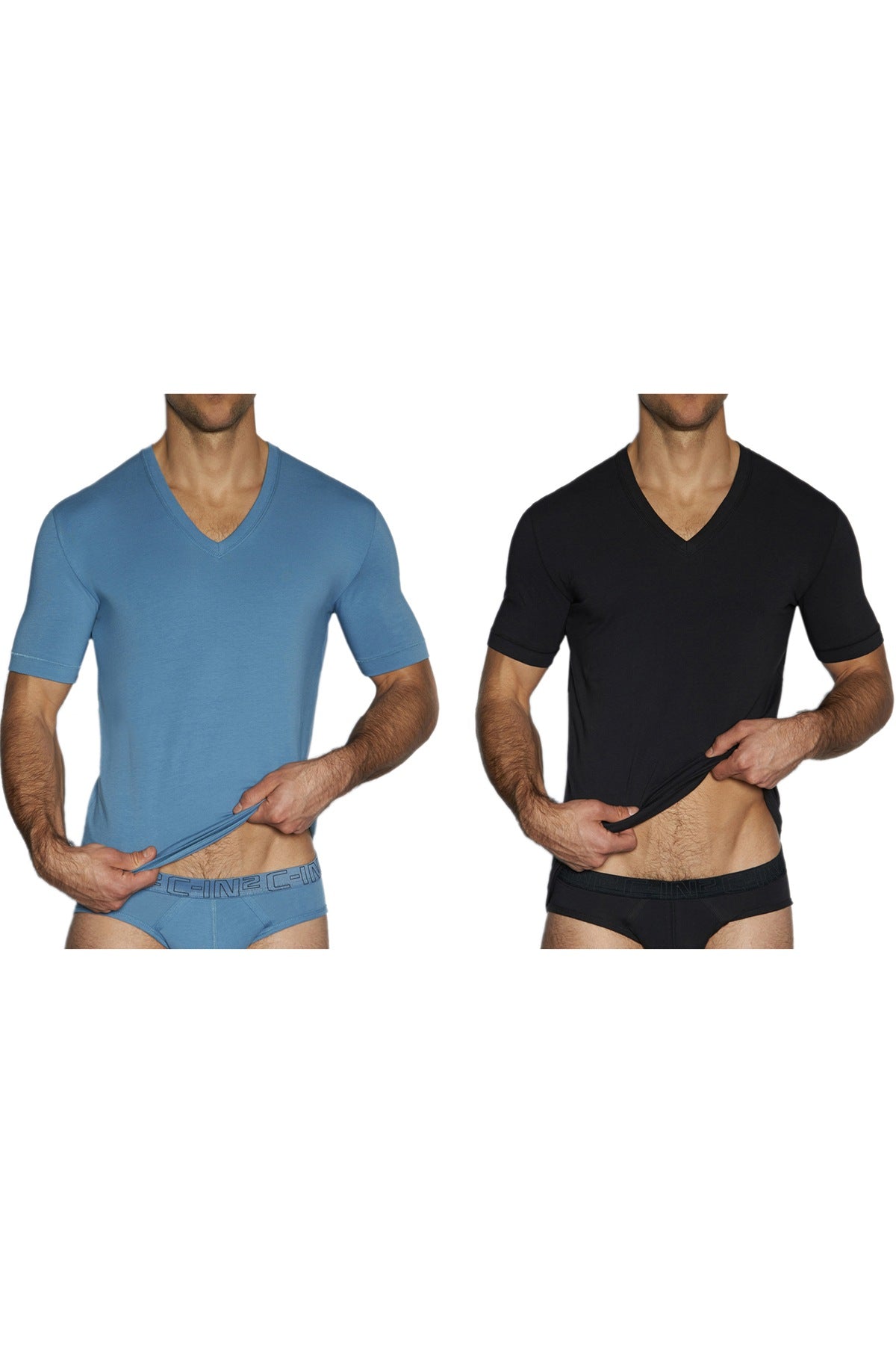 C-IN2 70's-Blue/Black Stretch V-Neck Tee 2-Pack