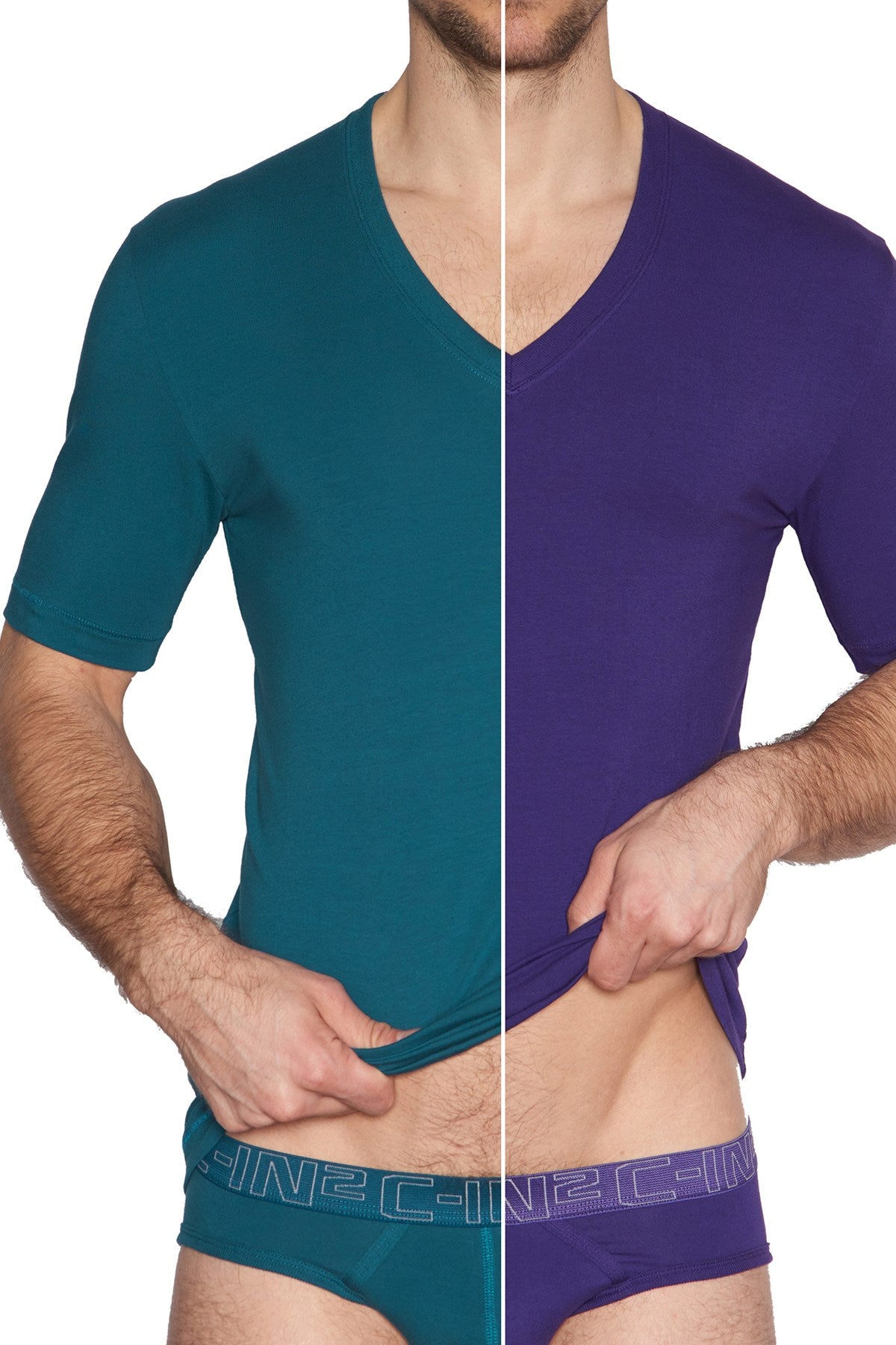 C-IN2 Tanager-Teal/Purple-Label Stretch V-Neck Tee 2-Pack