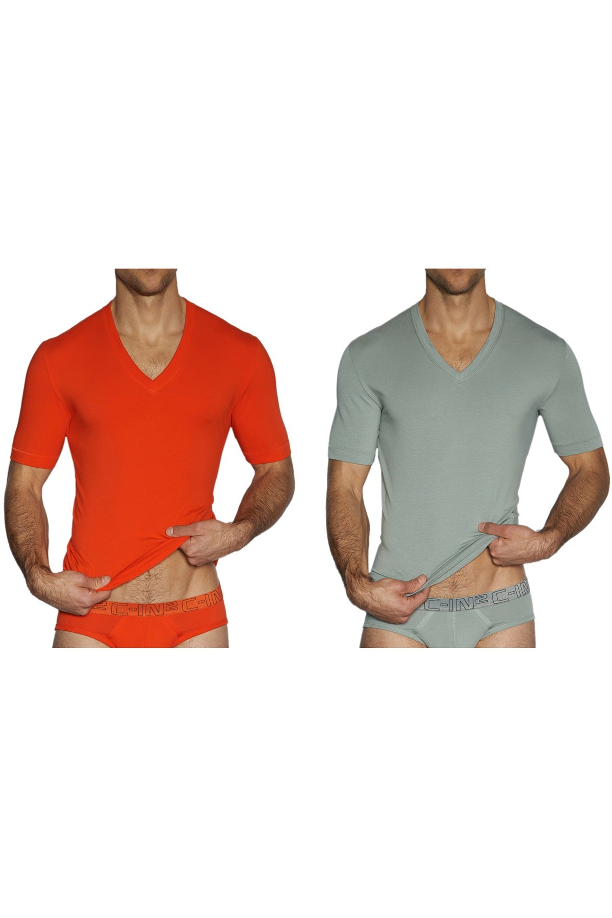C-IN2 Wild-Fire/Chain-Grey Stretch V-Neck Tee 2-Pack