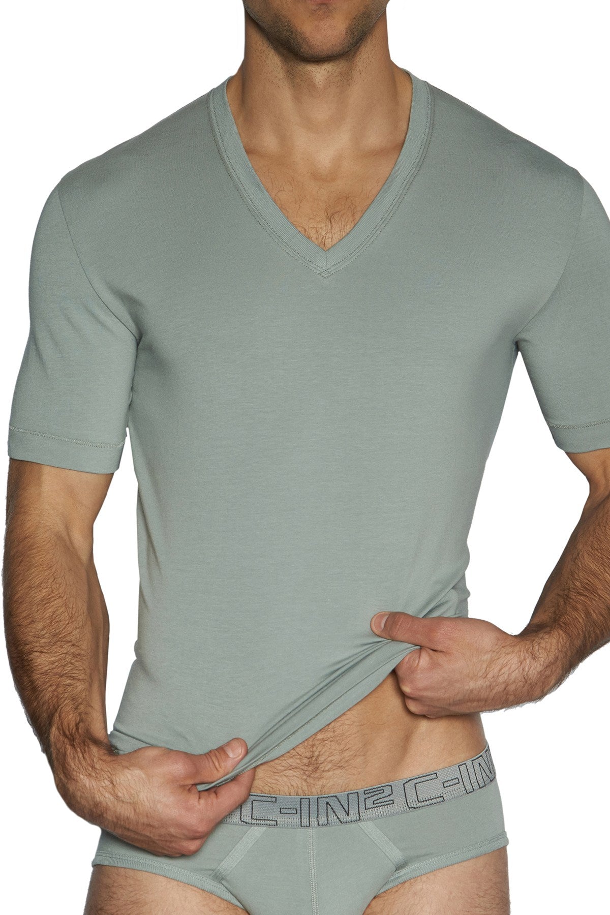 C-IN2 Wild-Fire/Chain-Grey Stretch V-Neck Tee 2-Pack