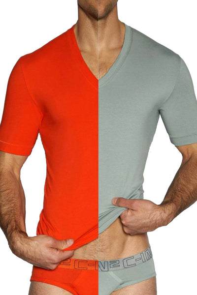 C-IN2 Wild-Fire/Chain-Grey Stretch V-Neck Tee 2-Pack