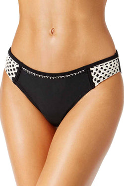 California Waves Black Crochet Trim Hipster Bikini Bottom thumbnail 1