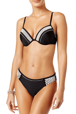 California Waves Black Crochet Trim Hipster Bikini Bottom thumbnail 2