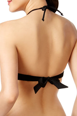 California Waves Black Embroidered Push-Up Halter Bikini Top thumbnail 2