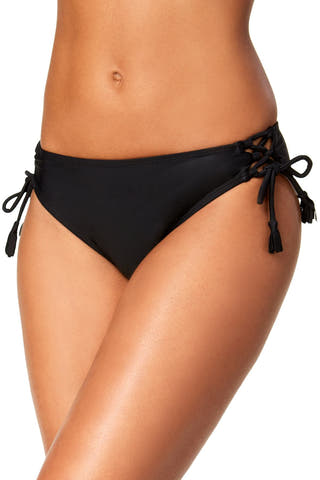 California Waves Black Lace-Up Bikini Bottoms Black