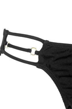 California Waves Black Ribbed Strappy Hipster Bikini Bottom thumbnail 3