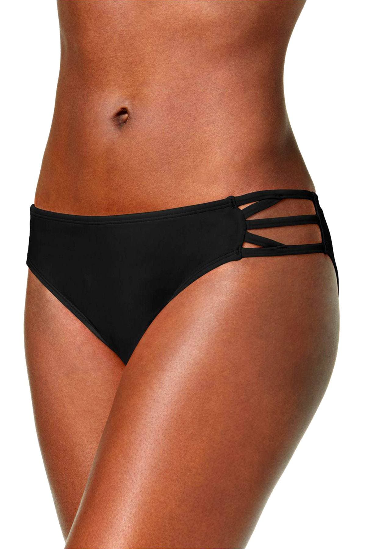 California Waves Black Strappy Hipster Bikini Bottom